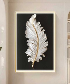 Gold Frame 80*120 Cm Feather White And Black Crytsall Porsalein Painting 